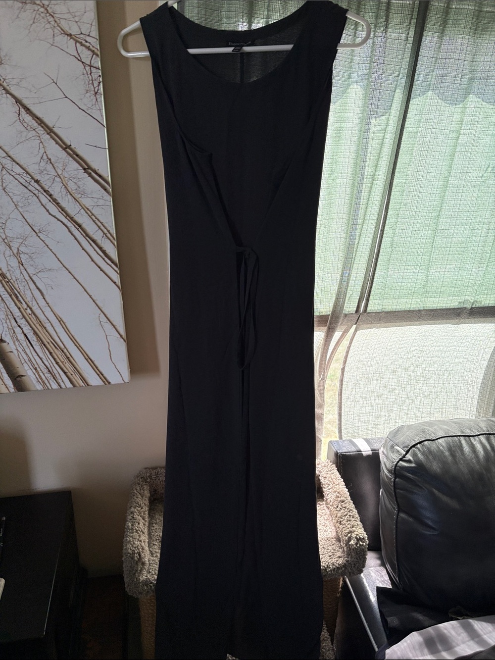 Eileen Fisher Grey Sleeveless Maxi dress with Waist Tie